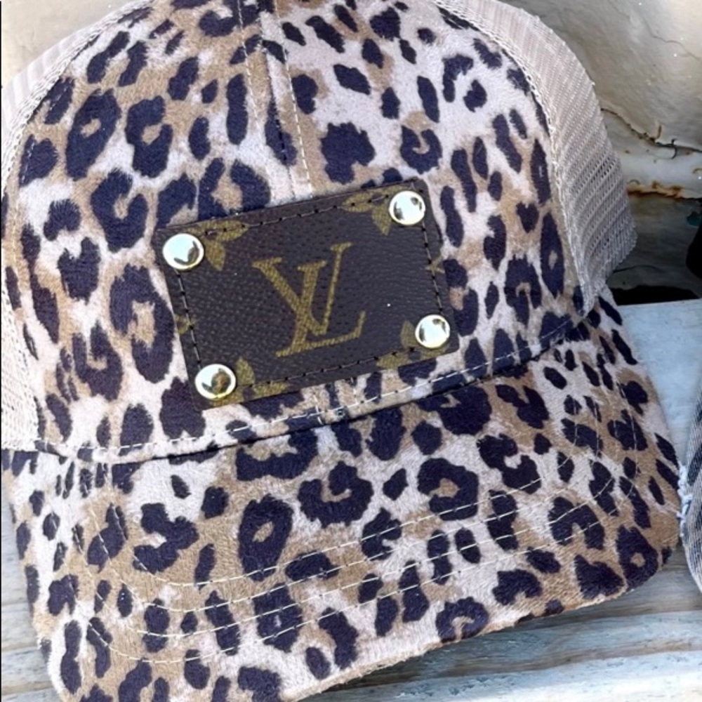 Up cycled LV ponytail baseball hat ~ genuine LV logo